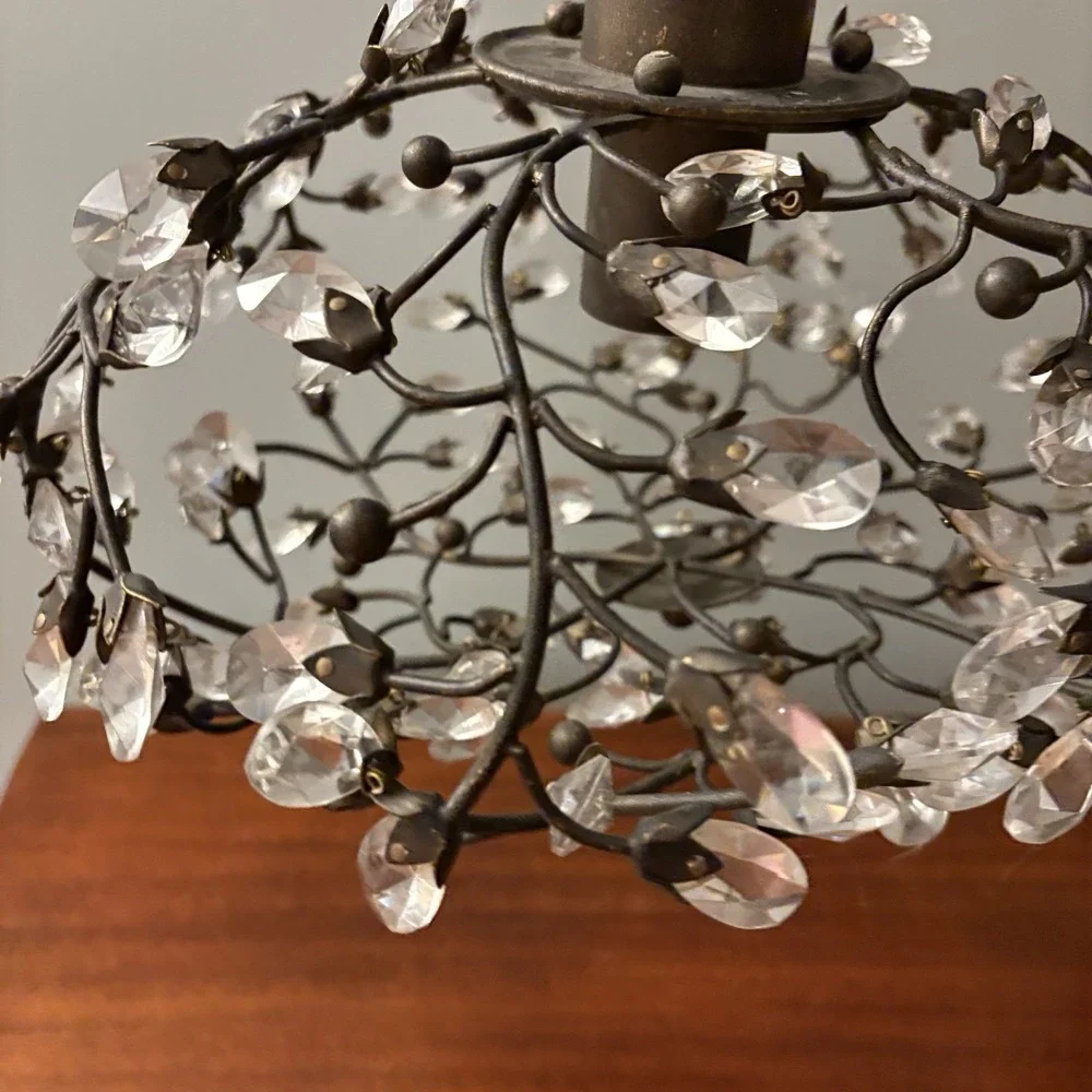 Wrought Iron Acrylic Crystal‎ Chandelier Bronze Wire Branch Crystal Cottage Look